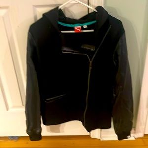 Puma hoodie with leather sleeves and leather details